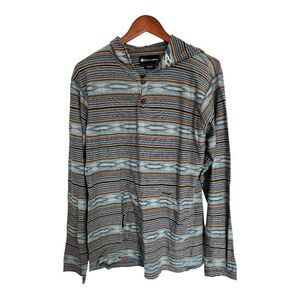 Billabong Men's Striped Hoodie Shirt Blue and Brown size large